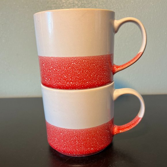 Pair of OVER AND BACK Ivory & Red Paint Splatter Design Stackable Stoneware Mugs - Picture 2 of 10